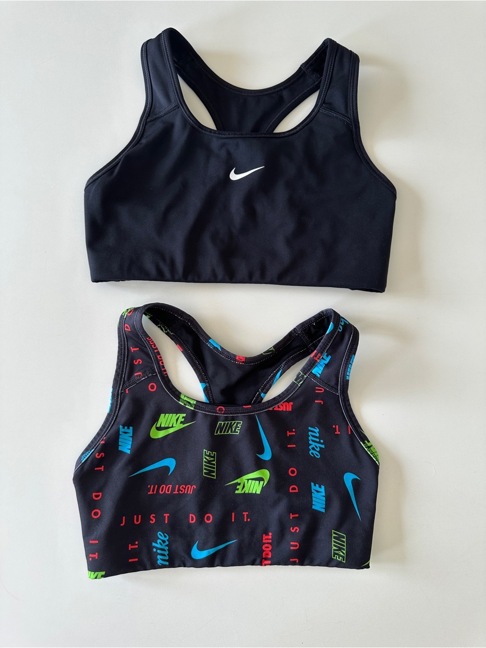 2 x Nike Sports Bras S Small Solid Black Printed Logo Lot